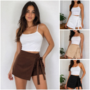 Short Saia Alfaiataria Feminino com Zíper e Laço Cintura Alta