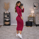 Vestido Feminino Midi Manga Longo Canelado Elegância e Conforto e Estilo Frio Inverno Moda Gringa