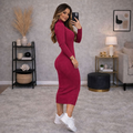 Vestido Feminino Midi Manga Longo Canelado Elegância e Conforto e Estilo Frio Inverno Moda Gringa