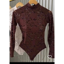 Body Feminino Manga Longa De Renda Floral Feminino Lançamento