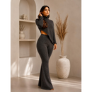 Conjunto de frio 2 peças feminino ,blusa gola alta e ponta assimétrica com calça flare tecido malha rib grosso