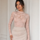 Body Feminino Manga Longa De Renda Floral Feminino Lançamento