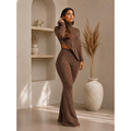 Conjunto de frio 2 peças feminino ,blusa gola alta e ponta assimétrica com calça flare tecido malha rib grosso