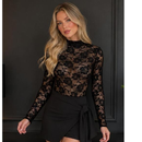 Body Feminino Manga Longa De Renda Floral Feminino Lançamento