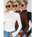 KIT 3 Blusas Feminina Manga Longa Gola Alta Cacharrel Segunda Pele