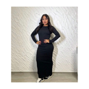 VESTIDO MIDI COSTA NUA MANGA LONGA SEM BOJO DETALHE LEVANTA BUM BUM MODA GRINGA FENDA